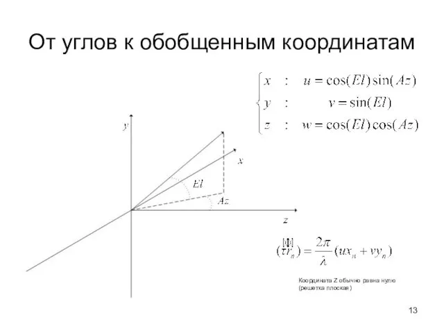 От углов к обобщенным координатам Координата Z обычно равна нулю (решетка плоская)