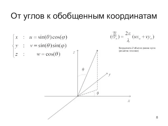 От углов к обобщенным координатам Координата Z обычно равна нулю (решетка плоская)