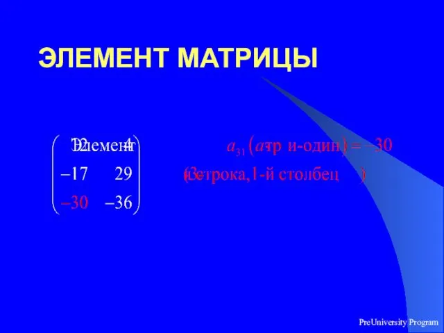 PreUniversity Program ЭЛЕМЕНТ МАТРИЦЫ