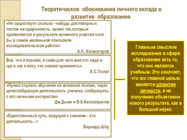 Главным смыслом исследования в сфере образования есть то, что оно