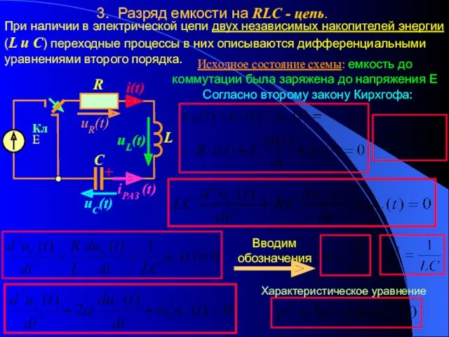 3. Разряд емкости на RLC - цепь. При наличии в