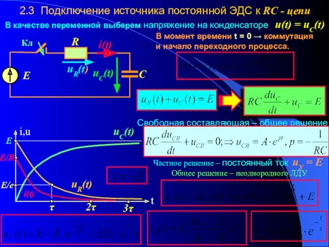 2.3 Подключение источника постоянной ЭДС к RC - цепи В