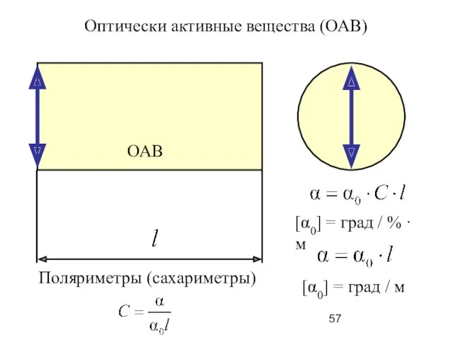 Оптически активные вещества (ОАВ) ОАВ [α0] = град / %