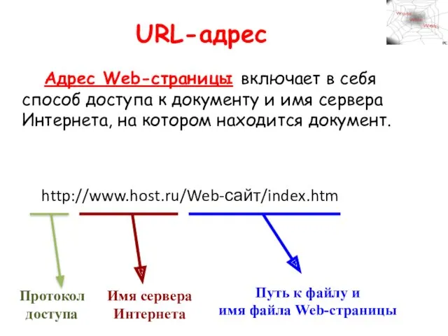 Адрес Web-страницы включает в себя способ доступа к документу и