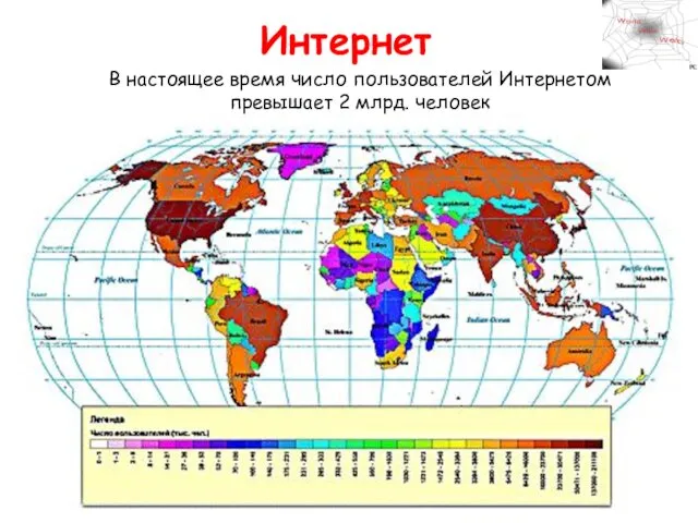 Интернет В настоящее время число пользователей Интернетом превышает 2 млрд. человек