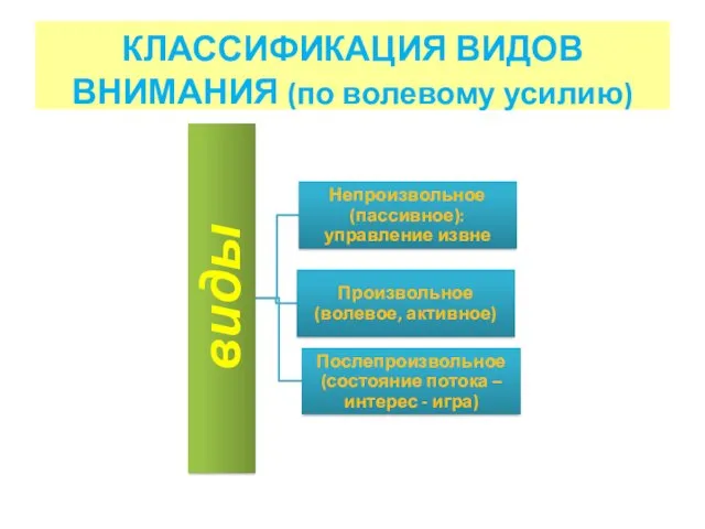 КЛАССИФИКАЦИЯ ВИДОВ ВНИМАНИЯ (по волевому усилию)