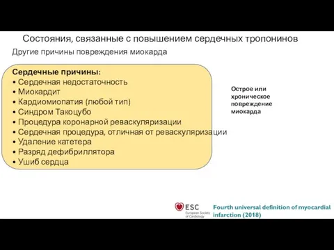 Состояния, связанные с повышением сердечных тропонинов Другие причины повреждения миокарда