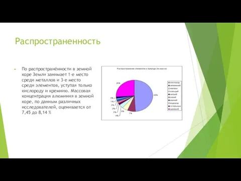 Распространенность По распространённости в земной коре Земли занимает 1-е место