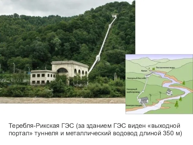 Теребля-Рикская ГЭС (за зданием ГЭС виден «выходной портал» туннеля и металлический водовод длиной 350 м)