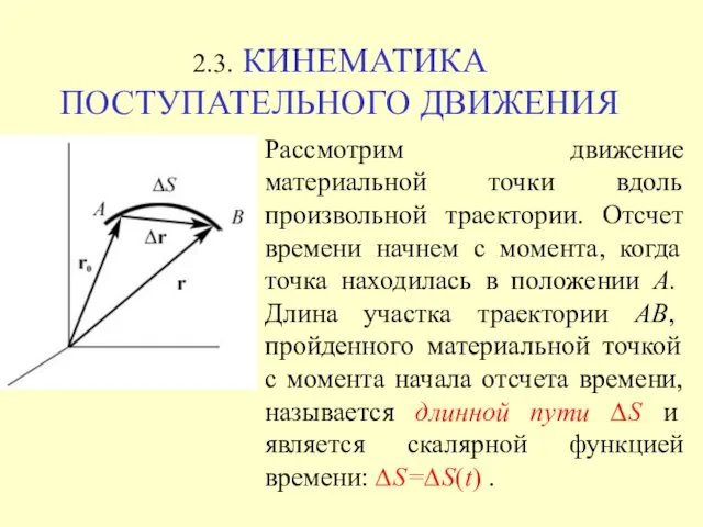 Рассмотрим движение материальной точки вдоль произвольной траектории. Отсчет времени начнем