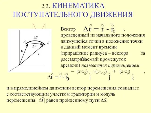 и в прямолинейном движении вектор перемещения совпадает с соответствующим участком