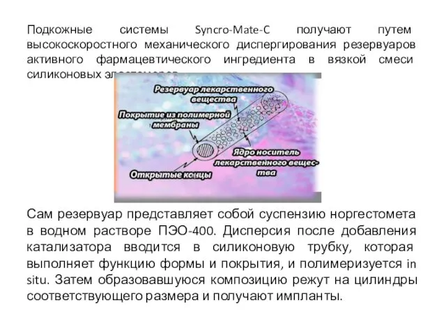 Подкожные системы Syncro-Mate-C получают путем высокоскоростного механического диспергирования резервуаров активного