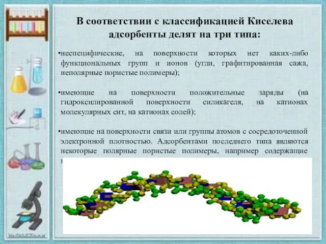 В соответствии с классификацией Киселева адсорбенты делят на три типа: