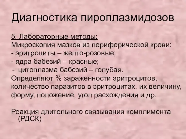 Диагностика пироплазмидозов 5. Лабораторные методы: Микроскопия мазков из периферической крови: