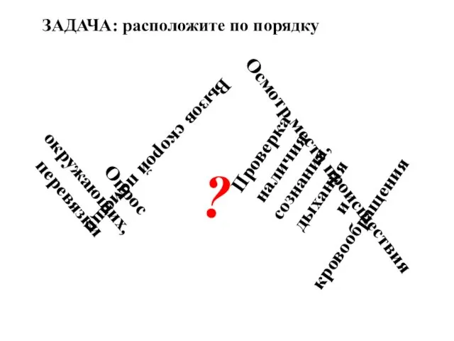 Осмотр места происшествия Проверка наличия сознания, дыхания и кровообращения Вызов