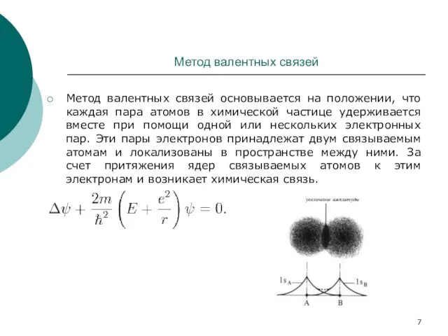 Метод валентных связей Метод валентных связей основывается на положении, что