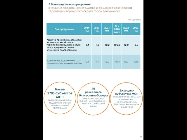 млн.рублей 3 Муниципальная программа «Развитие предпринимательства и сельского хозяйства на территории городского округа город Дзержинск»