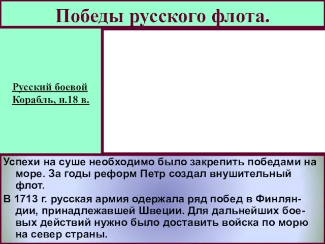 Победы русского флота. Успехи на суше необходимо было закрепить победами