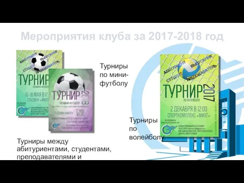 Мероприятия клуба за 2017-2018 год Турниры между абитуриентами, студентами, преподавателями