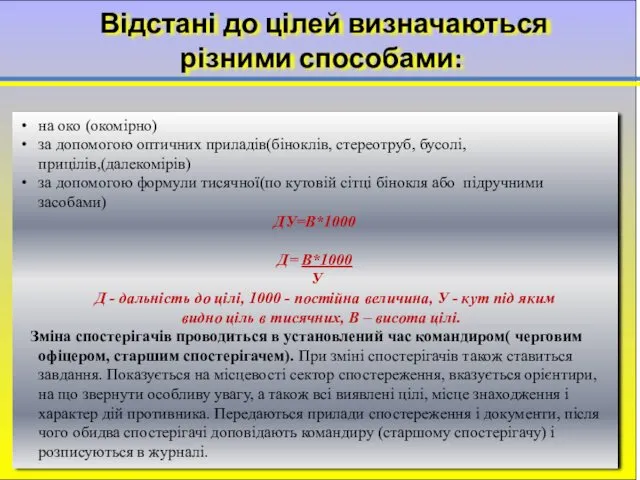 Відстані до цілей визначаються різними способами: на око (окомірно) за