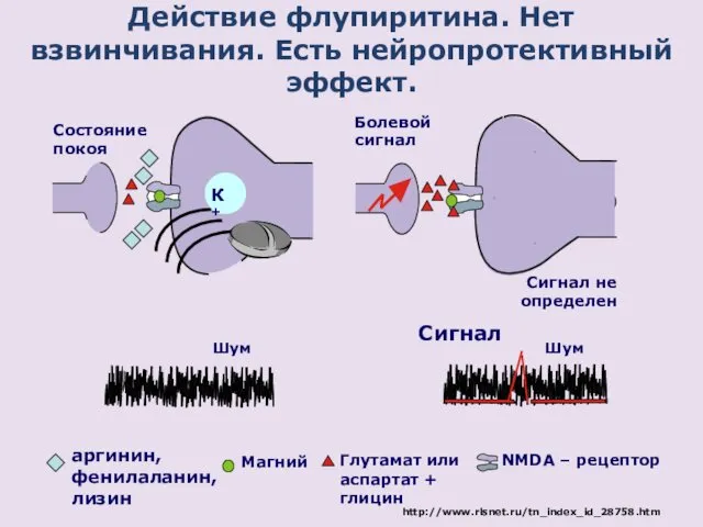 Действие флупиритина. Нет взвинчивания. Есть нейропротективный эффект. Сигнал не определен