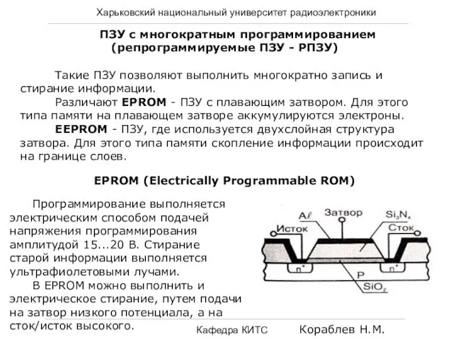 Харьковский национальный университет радиоэлектроники Кафедра КИТС Кораблев Н.М. ПЗУ с