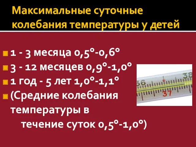 Максимальные суточные колебания температуры у детей 1 - 3 месяца