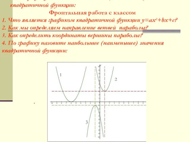 Фронтальная работа с классом 1. Что является графиком квадратичной функции