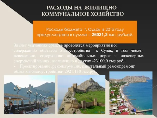 РАСХОДЫ НА ЖИЛИЩНО-КОММУНАЛЬНОЕ ХОЗЯЙСТВО Расходы бюджета г. Судак в 2015