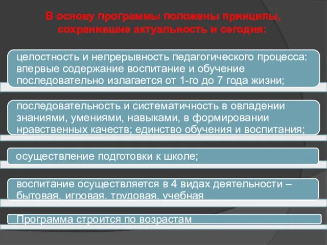 В основу программы положены принципы, сохранившие актуальность и сегодня: