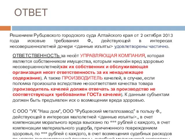 ОТВЕТ Решением Рубцовского городского суда Алтайского края от 2 октября