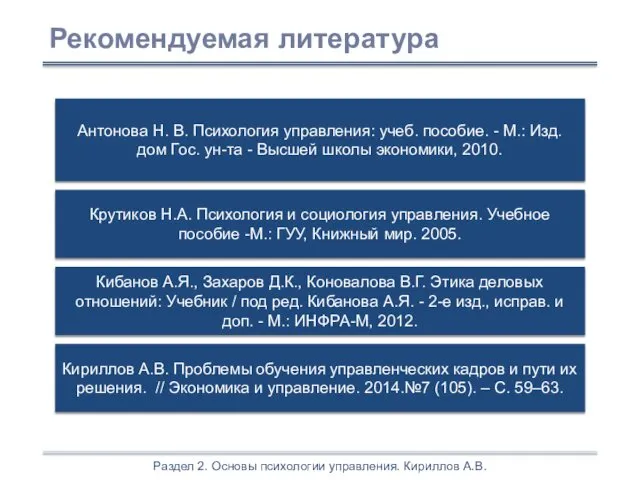 Раздел 2. Основы психологии управления. Кириллов А.В.