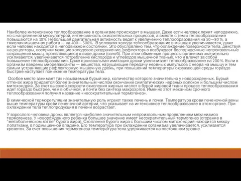 Наиболее интенсивное теплообразование в организме происходит в мышцах. Даже если