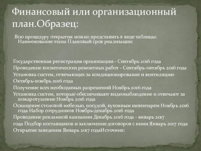 Всю процедуру открытия можно представить в виде таблицы: Наименование этапа