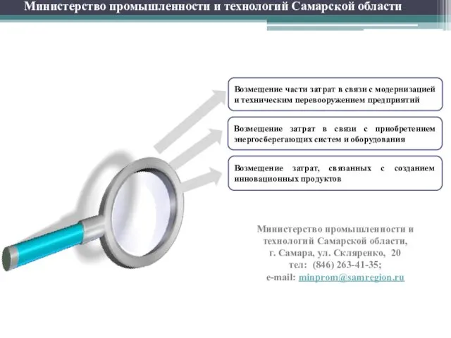 Министерство промышленности и технологий Самарской области Министерство промышленности и технологий