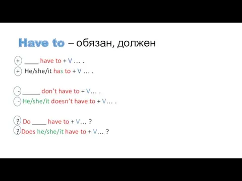 Have to – обязан, должен + ____ have to +