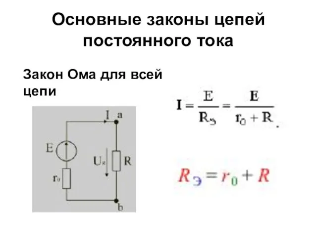 Основные законы цепей постоянного тока Закон Ома для всей цепи