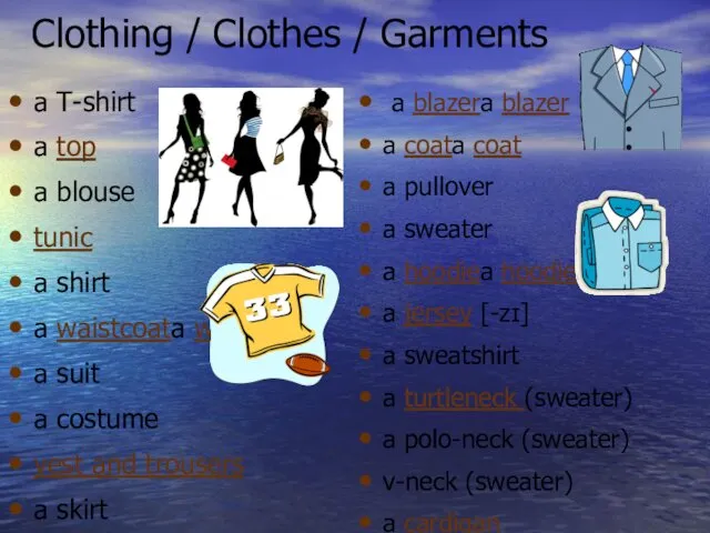 Clothing / Clothes / Garments a T-shirt a top a