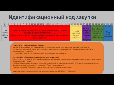 Идентификационный код закупки 1-2 разряды Год планируемой закупки В идентификационный