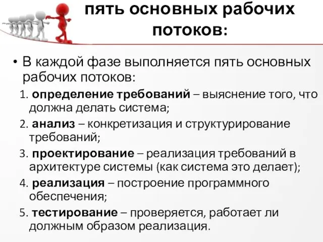 пять основных рабочих потоков: В каждой фазе выполняется пять основных