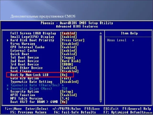 Дополнительные предустановки CMOS