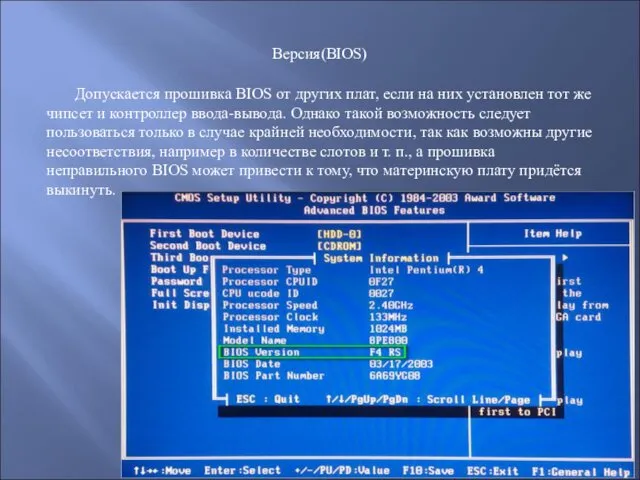 Версия(BIOS) Допускается прошивка BIOS от других плат, если на них