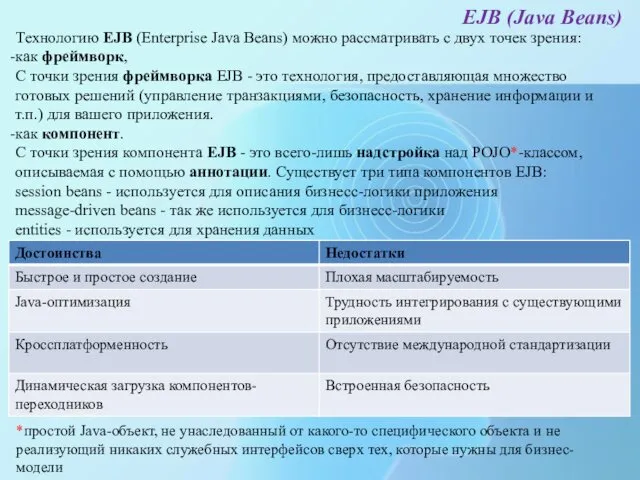 EJB (Java Beans) Технологию EJB (Enterprise Java Beans) можно рассматривать