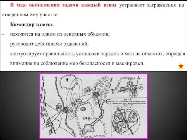 В ходе выполнения задачи каждый взвод устраивает заграждения на отведенном