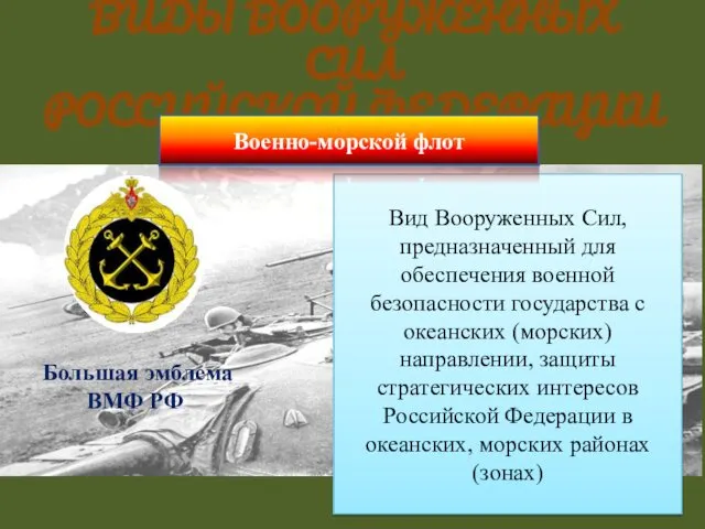 Вид Вооруженных Сил, предназначенный для обеспечения военной безопасности государства с