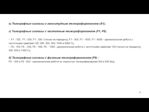 в) Телеграфные сигналы с амплитудным телеграфированием (A1); г) Телеграфные сигналы