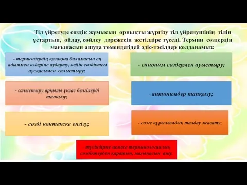 Тіл үйретуде сөздік жұмысын орнықты жүргізу тіл үйренушінің тілін ұстартып,