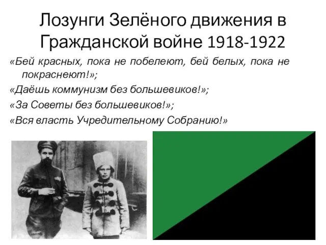 Лозунги Зелёного движения в Гражданской войне 1918-1922 «Бей красных, пока