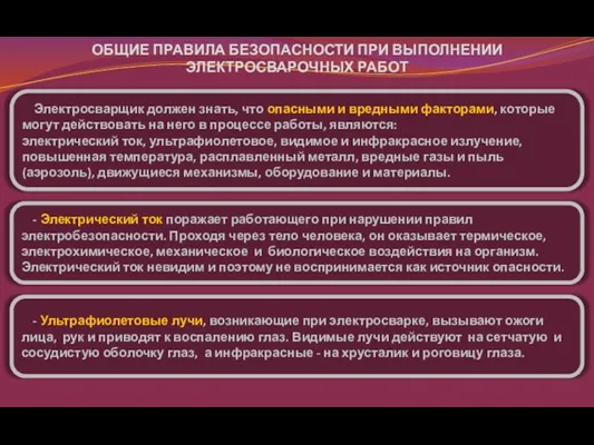 ОБЩИЕ ПРАВИЛА БЕЗОПАСНОСТИ ПРИ ВЫПОЛНЕНИИ ЭЛЕКТРОСВАРОЧНЫХ РАБОТ - Электрический ток