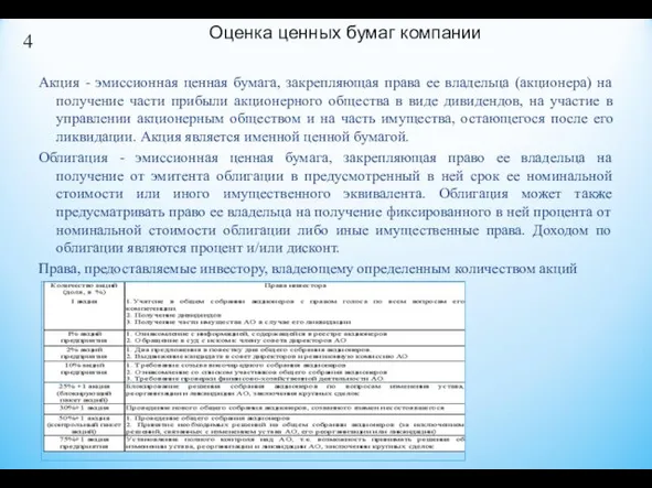 Акция - эмиссионная ценная бумага, закрепляющая права ее владельца (акционера) на получение части